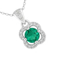 9ct White Gold Emerald and Diamonds Quatrefoil Pendant Necklace