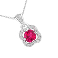 9ct White Gold Ruby and Diamonds Quatrefoil Pendant Necklace