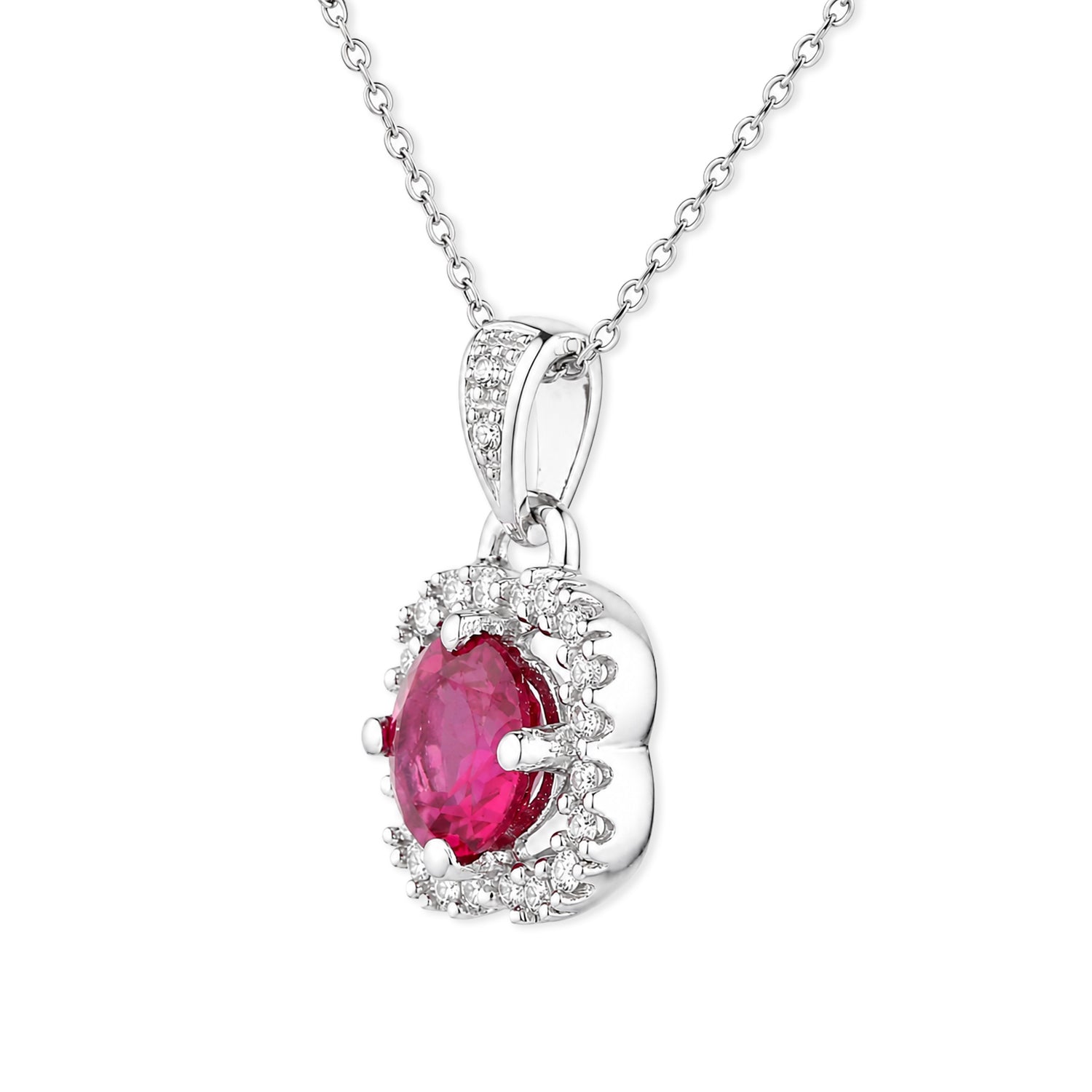 9ct White Gold Ruby and Diamonds Quatrefoil Pendant Necklace