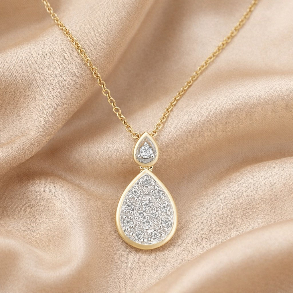 9ct Gold Natural Diamond Teardrop Necklace