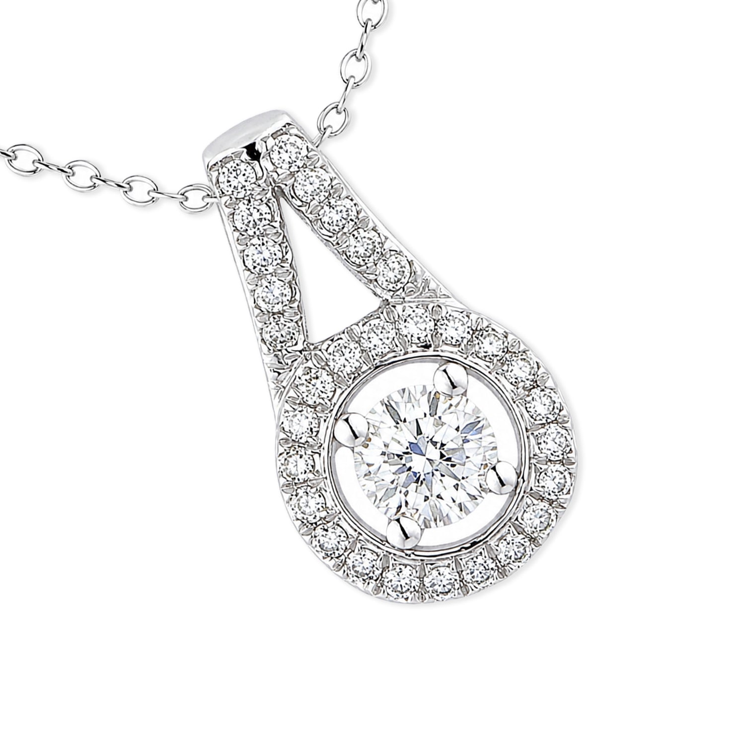 18ct White Gold Diamond Halo Pendant Necklace