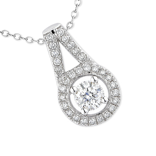 18ct White Gold Diamond Halo Pendant Necklace