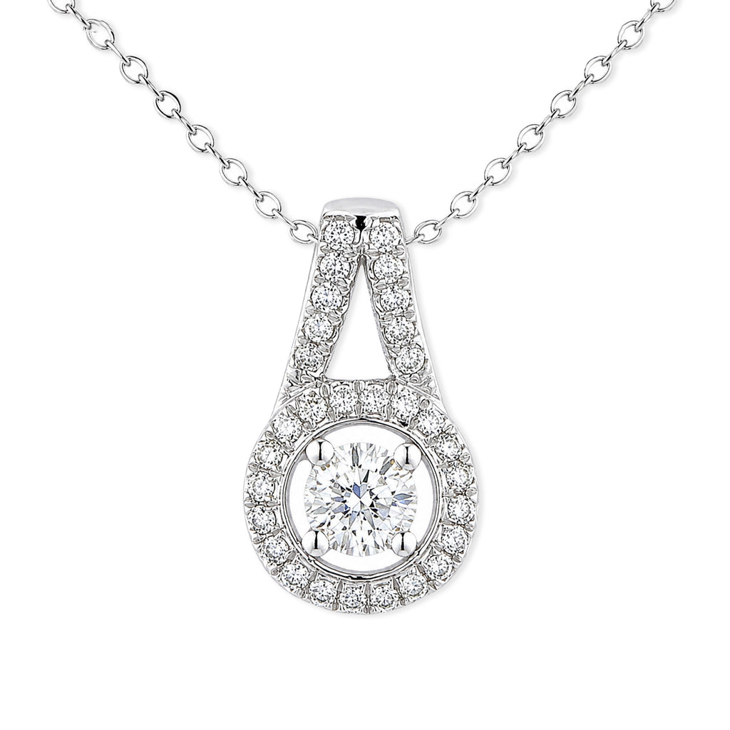 18ct White Gold Diamond Halo Pendant Necklace