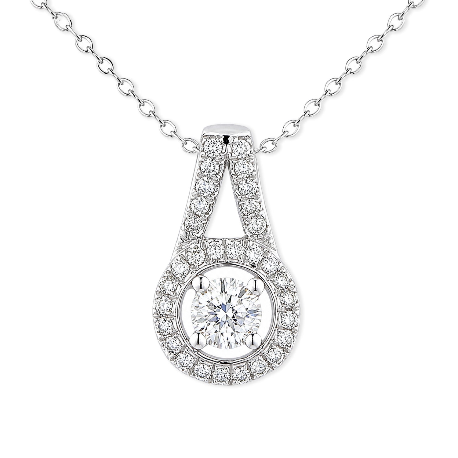 18ct White Gold Diamond Halo Pendant Necklace