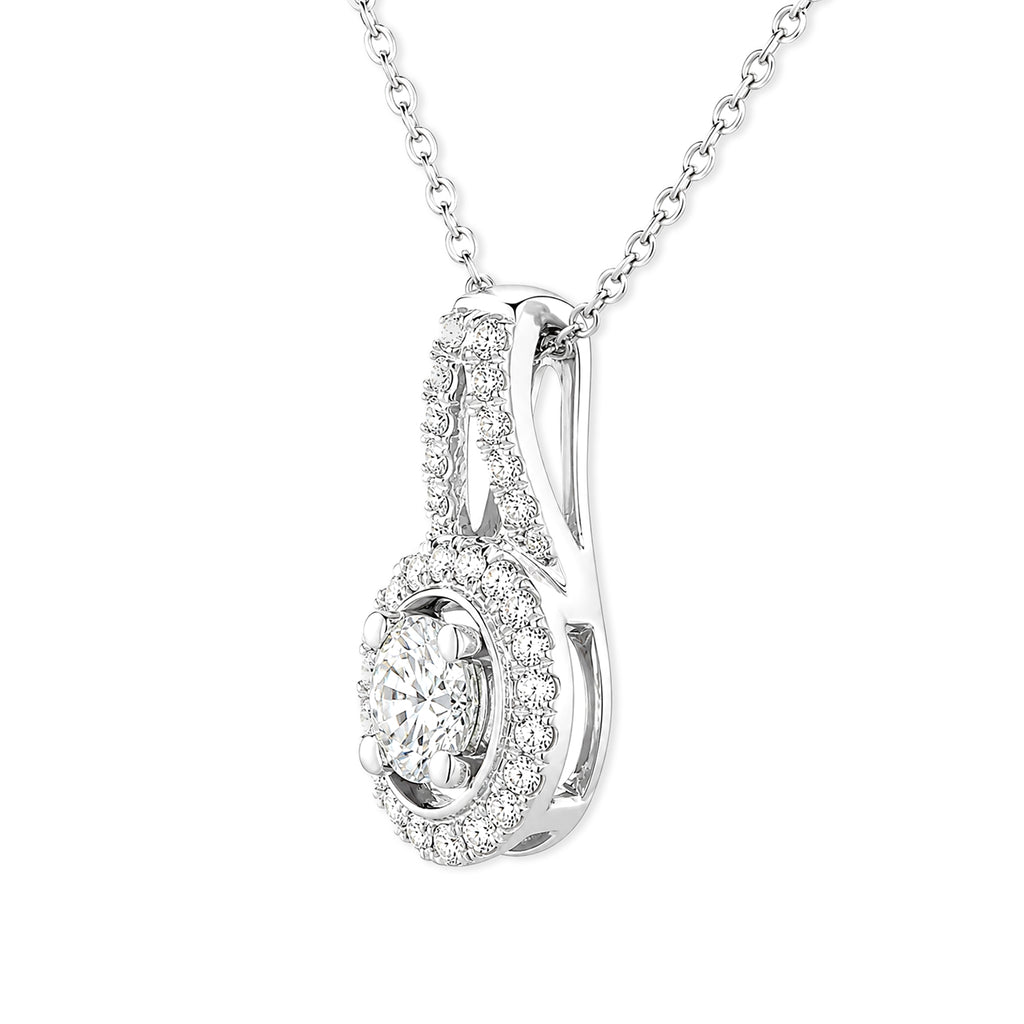 18ct White Gold Diamond Halo Pendant Necklace