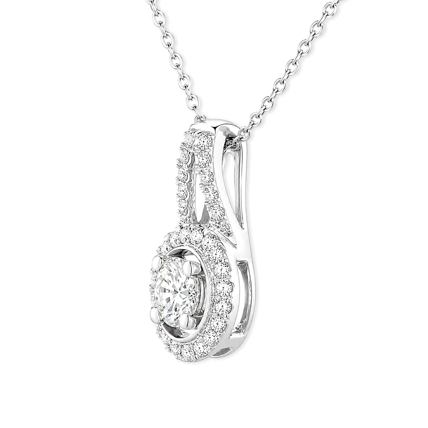 18ct White Gold Diamond Halo Pendant Necklace