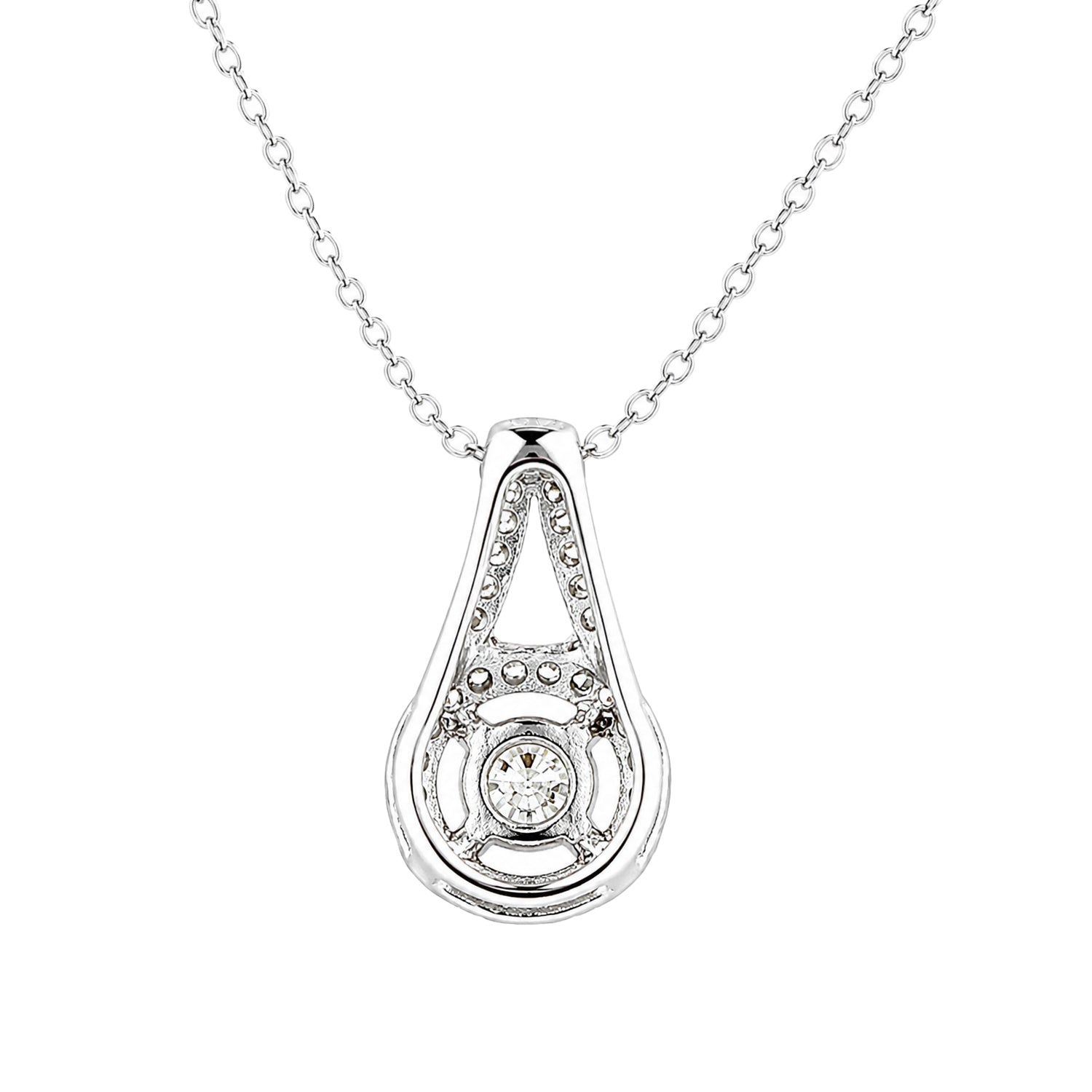 18ct White Gold Diamond Halo Pendant Necklace