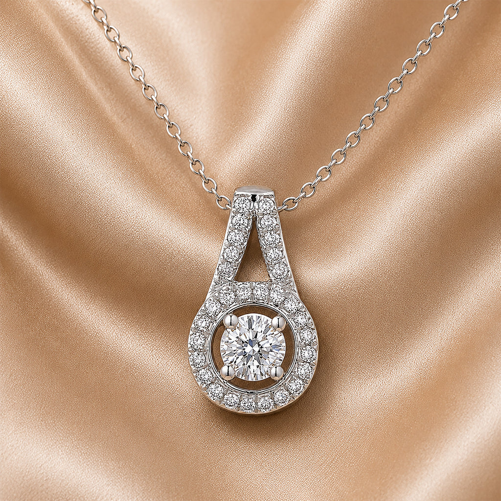 18ct White Gold Diamond Halo Pendant Necklace