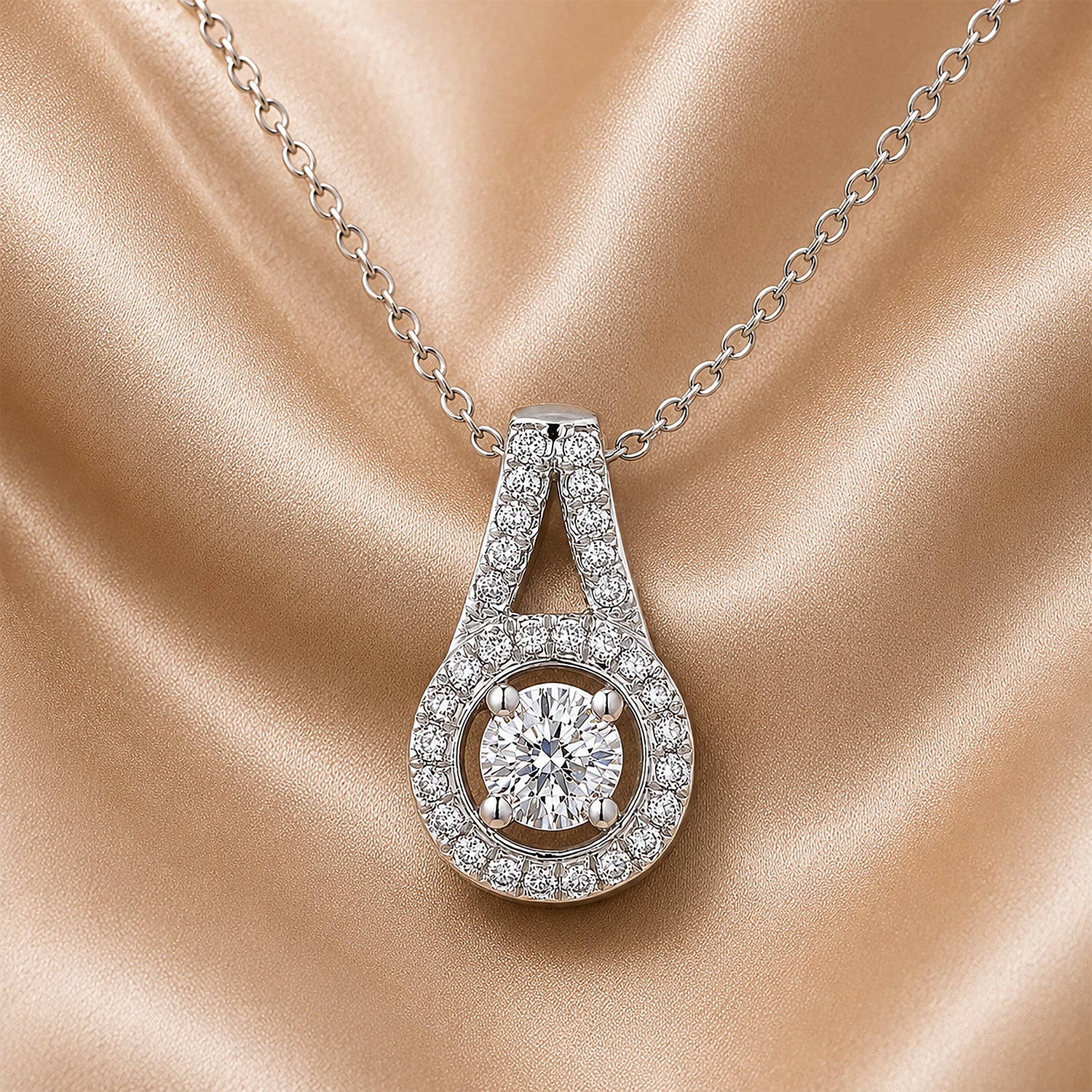 18ct White Gold Diamond Halo Pendant Necklace