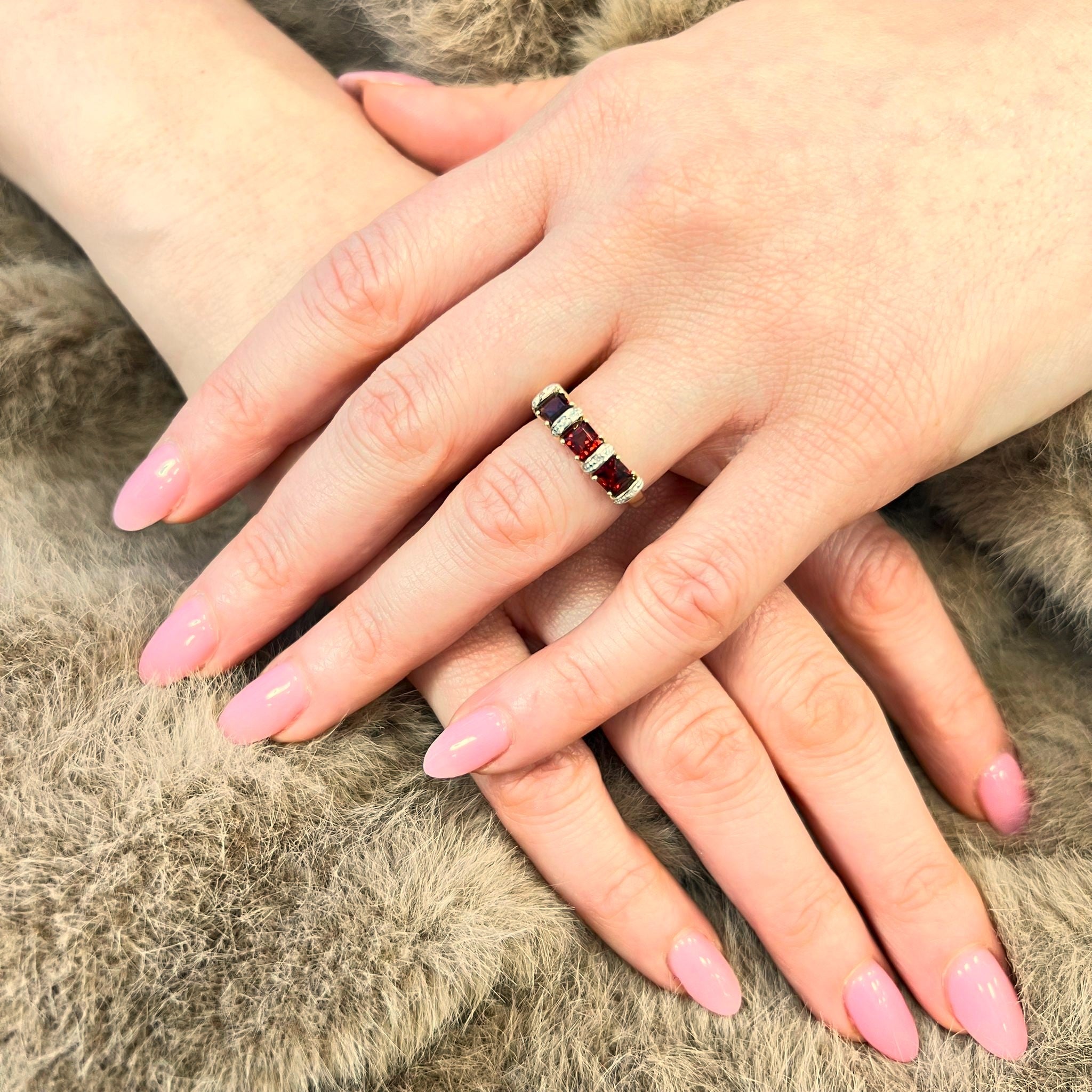 9ct Yellow Gold Garnet & 0.02ct Diamond Eternity Ring