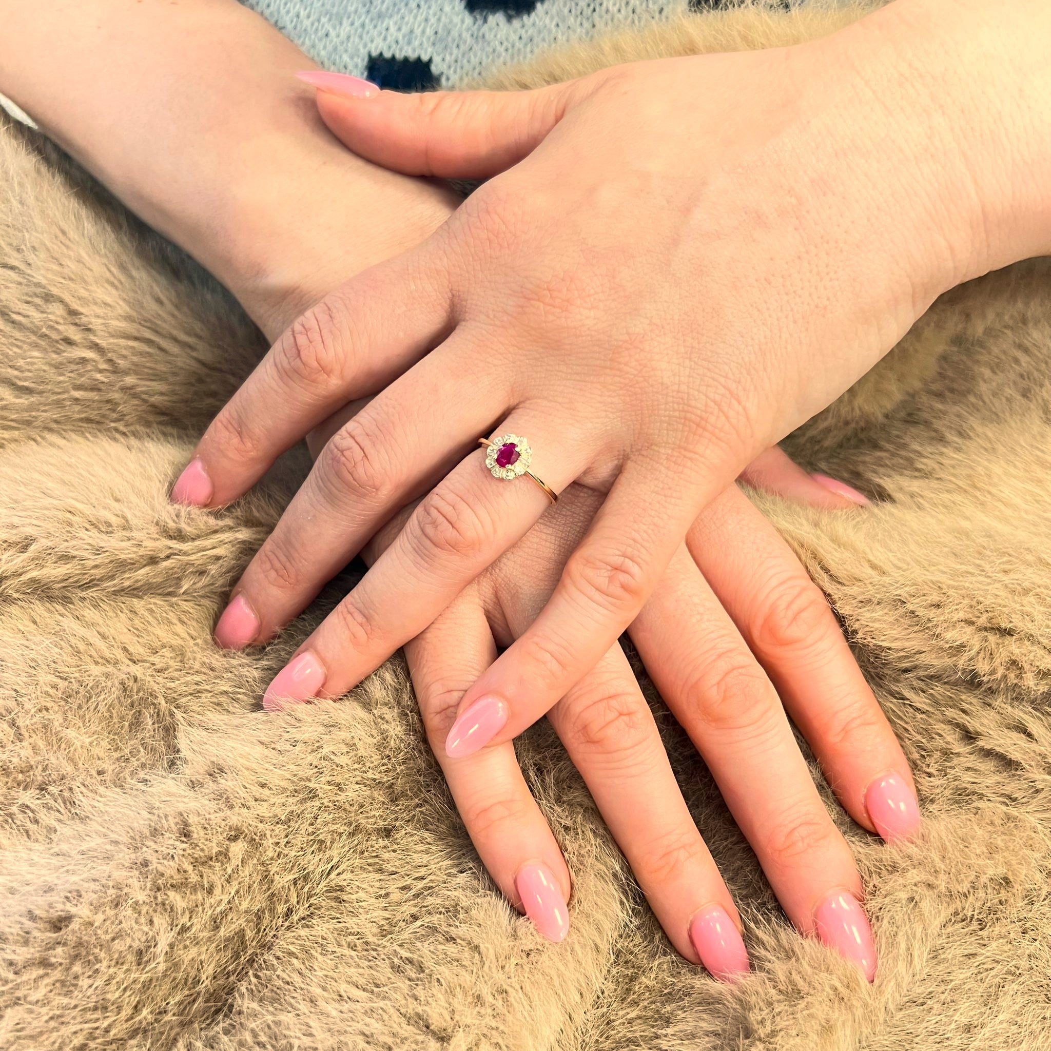 9ct Yellow Gold Ruby & 0.03ct Diamond Cluster Ring