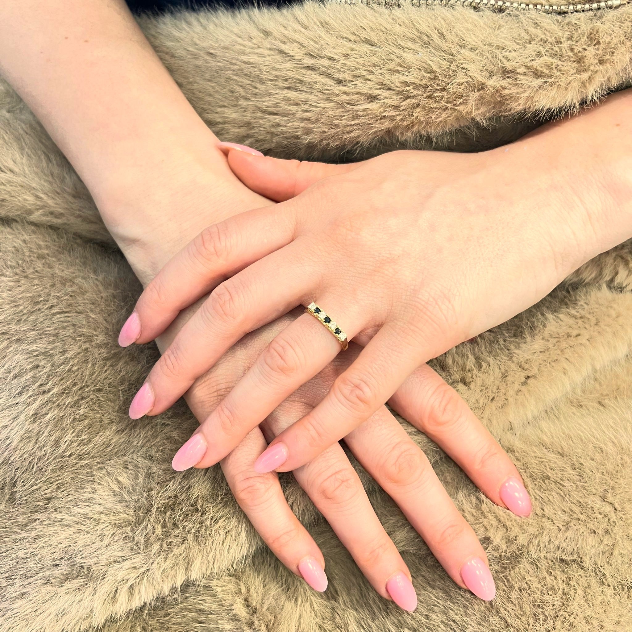 Round Natural Blue Sapphire and Diamond 7 Stone Half Eternity Ring in 9ct Yellow Gold