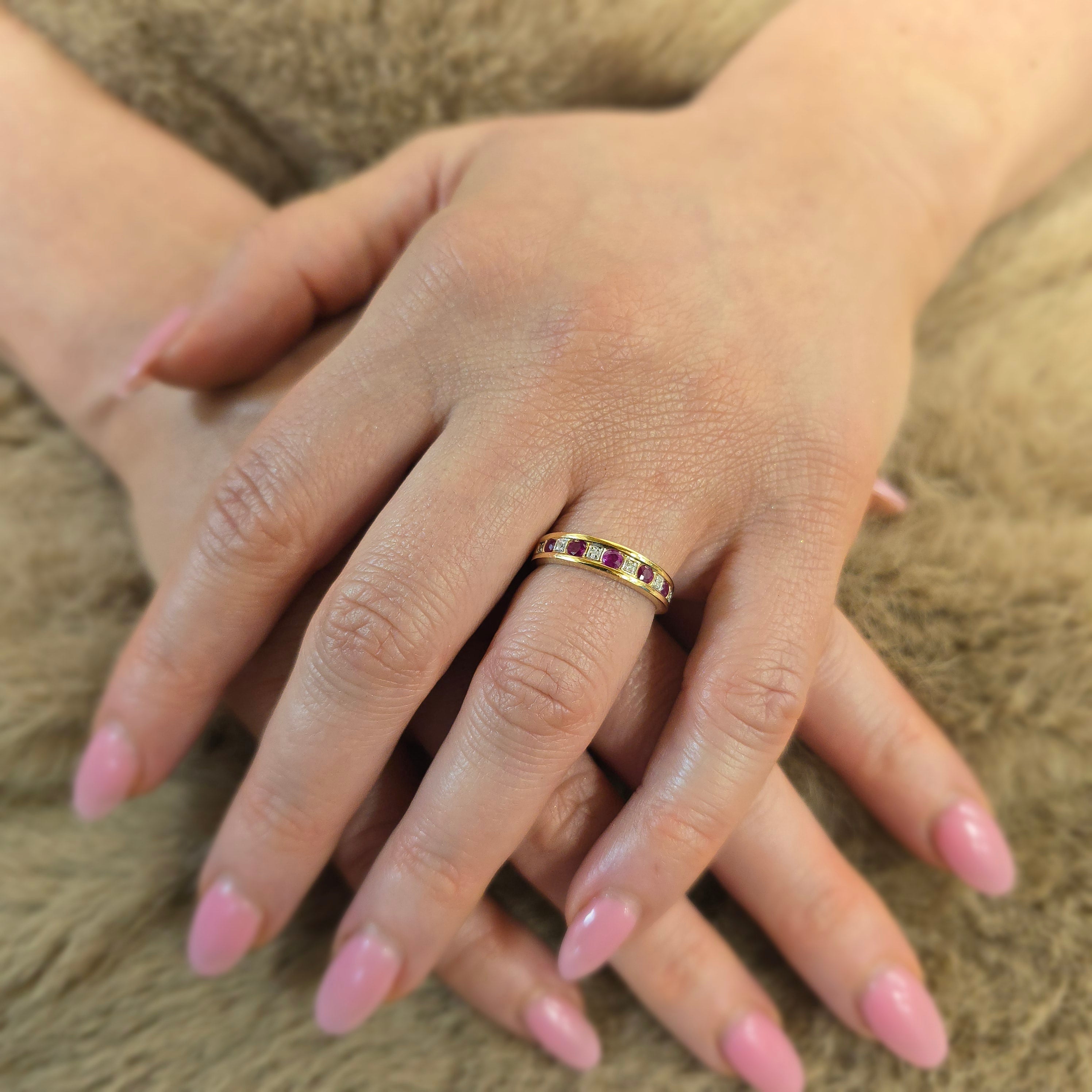 9ct Yellow Gold Ruby & 0.02ct Diamond Eternity Ring