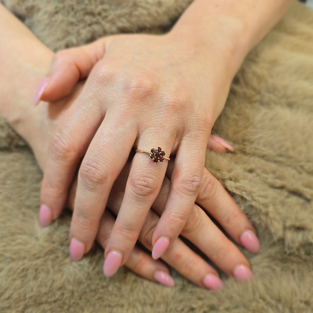9ct Yellow Gold Garnet Cluster Ring