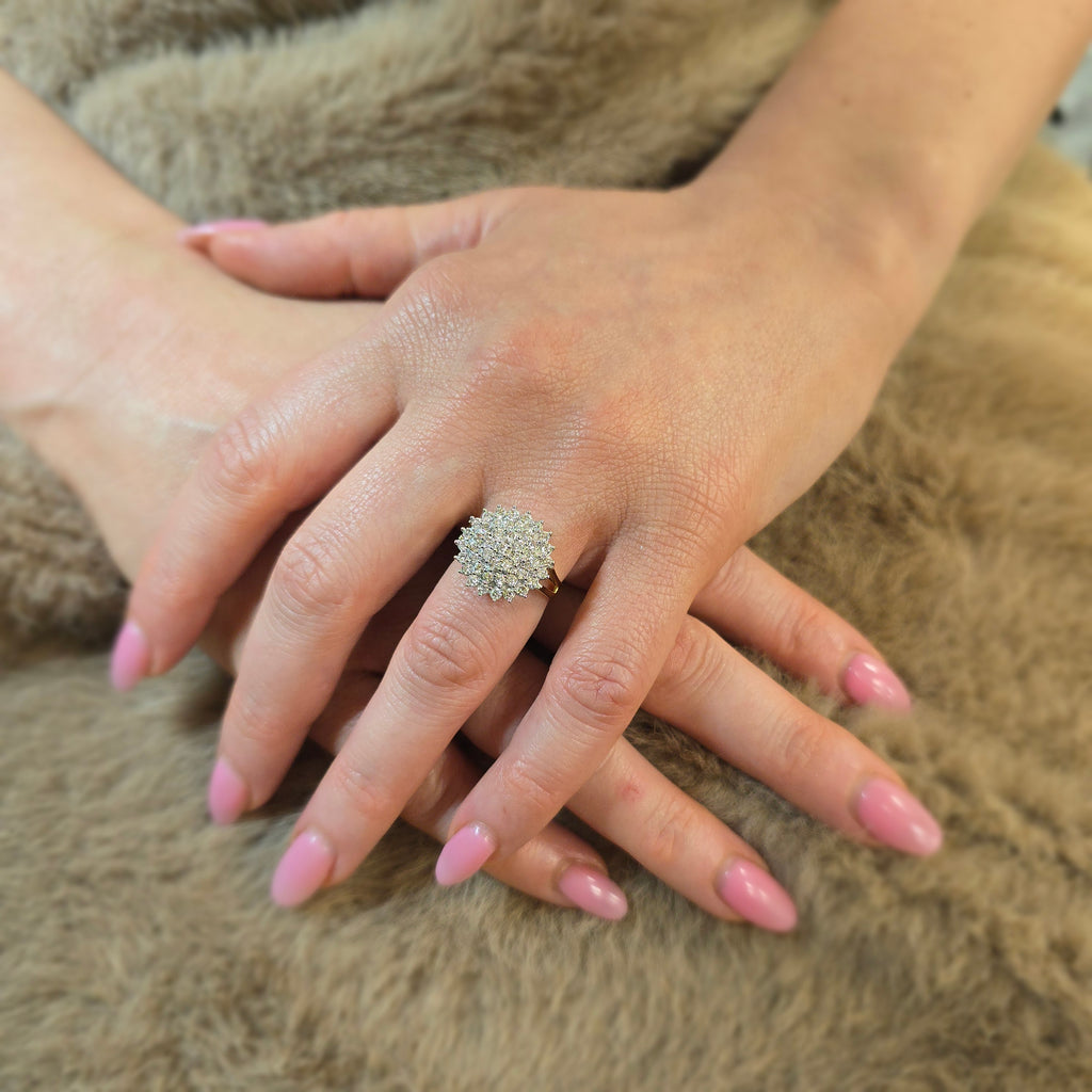18ct Yellow Gold 1 Carat Natural Diamond Cocktail Cluster Ring