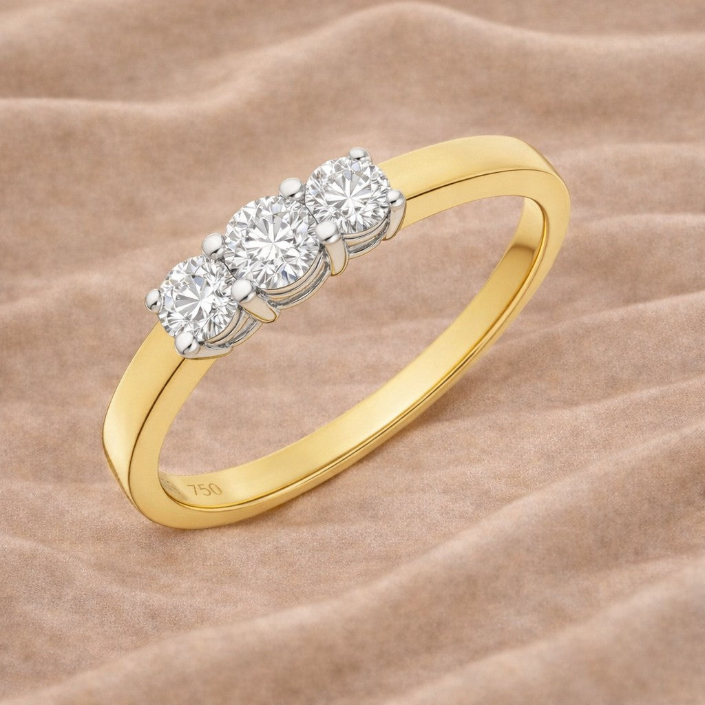 18ct Yellow Gold 0.50 Carat Natural Diamond Trilogy Ring