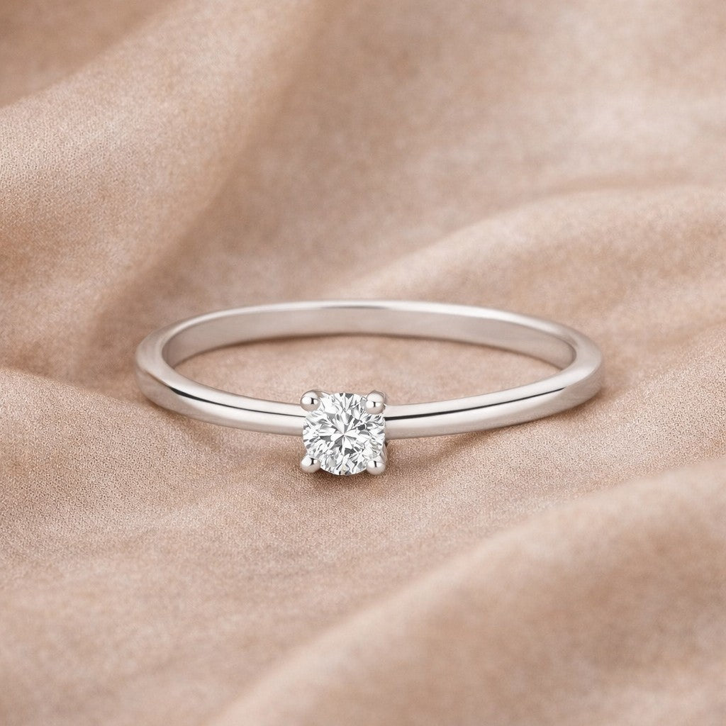 9ct White Gold Natural Diamond Solitaire Engagement Ring Round Brilliant