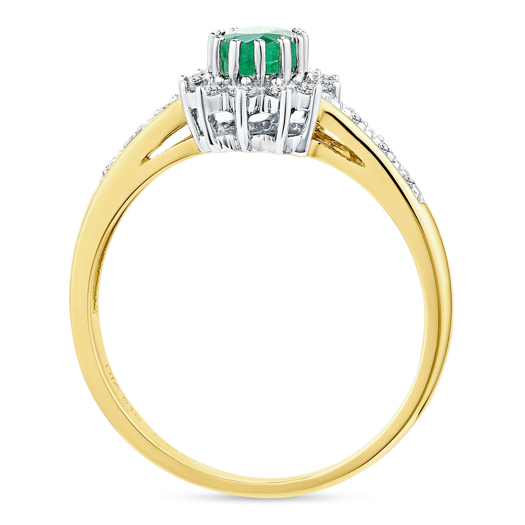 9ct Yellow Gold Emerald & Diamond Cluster Ring