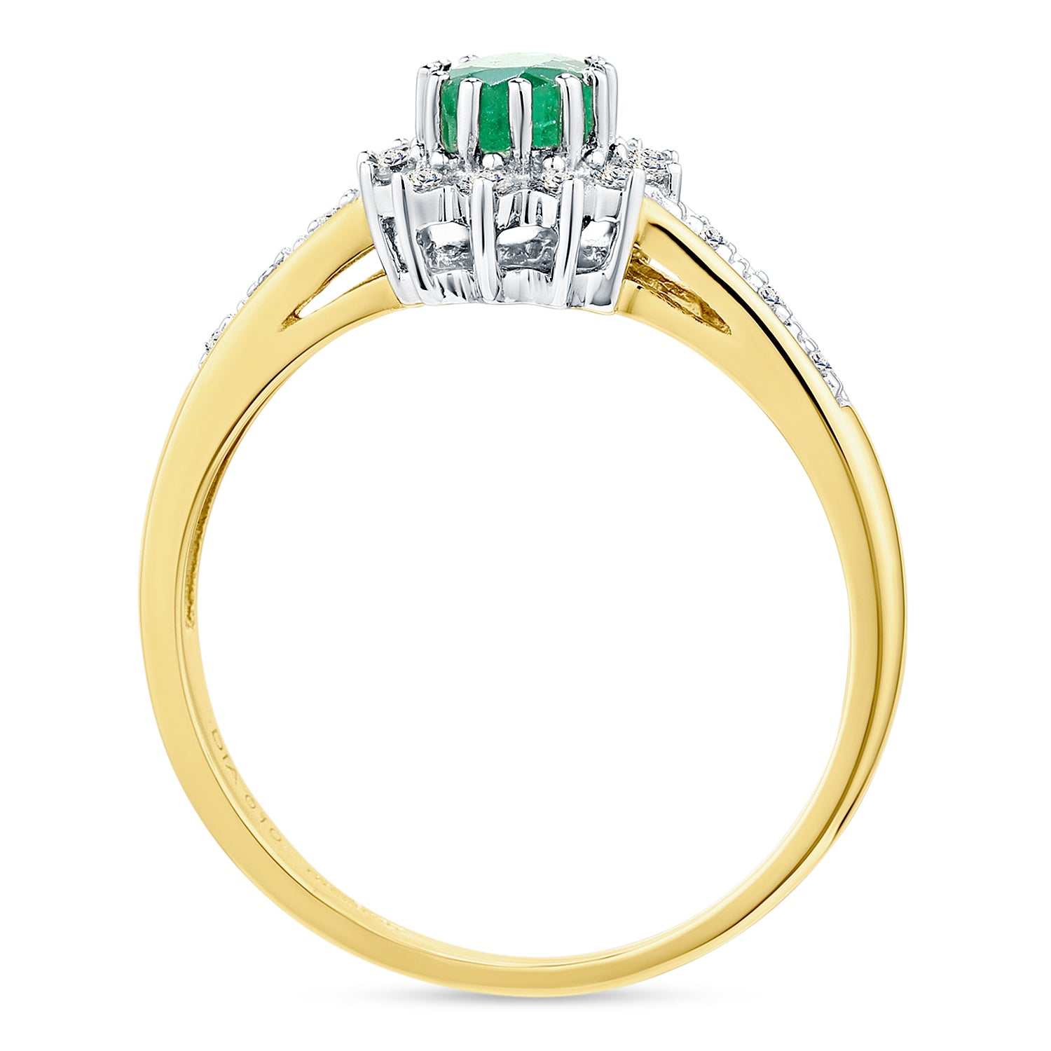 9ct Yellow Gold Emerald & Diamond Cluster Ring