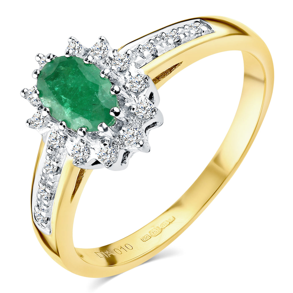 9ct Yellow Gold Emerald & Diamond Cluster Ring