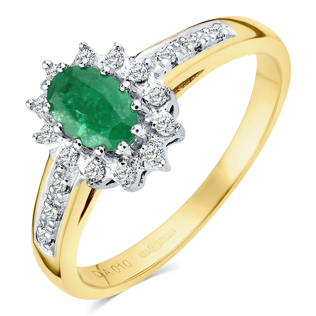 9ct Yellow Gold Emerald & Diamond Cluster Ring