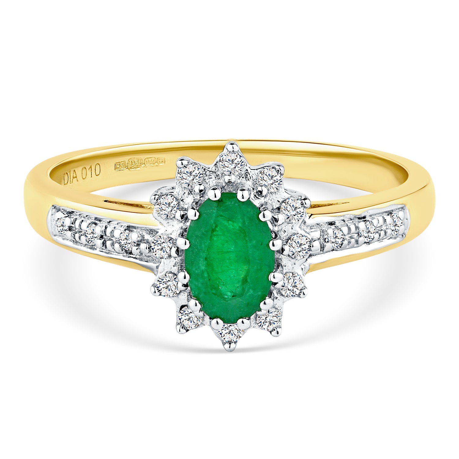 9ct Yellow Gold Emerald & Diamond Cluster Ring