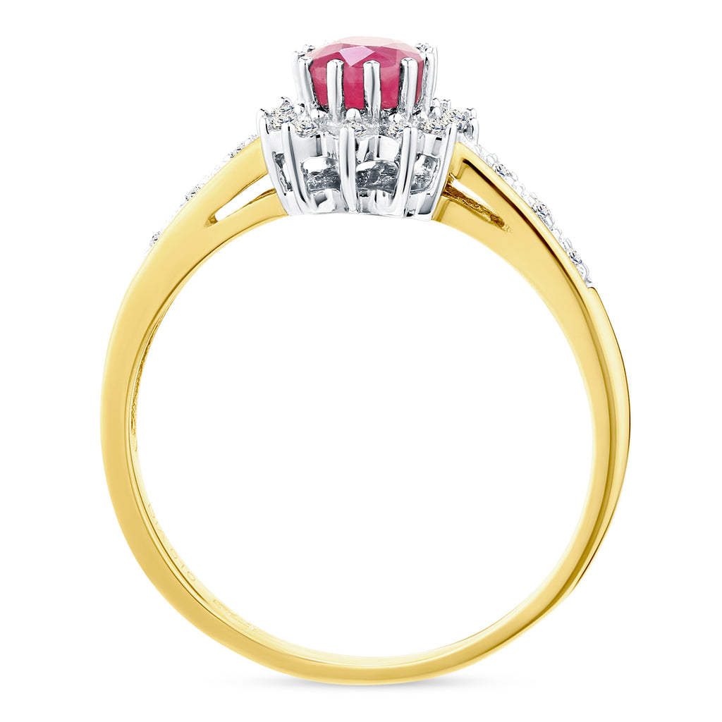 9ct Yellow Gold Ruby & Diamond Cluster Ring