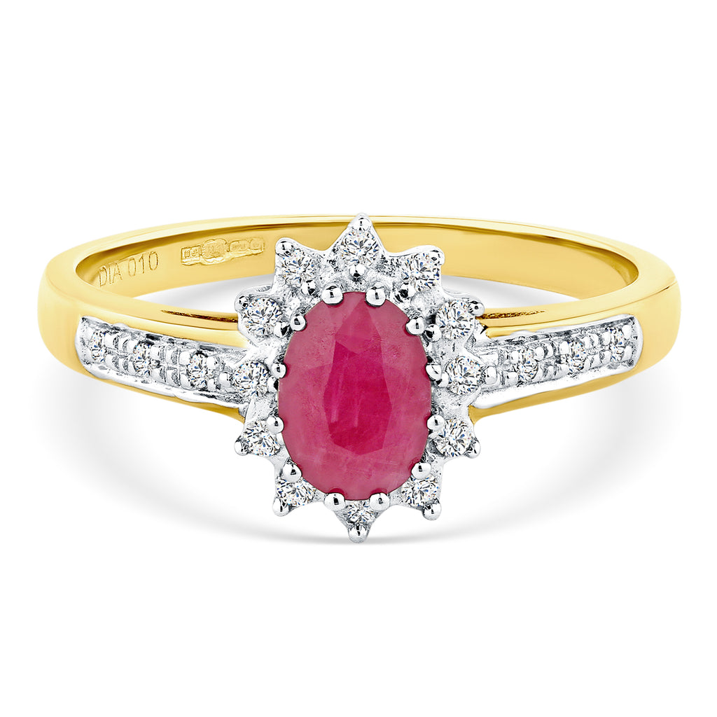 9ct Yellow Gold Ruby & Diamond Cluster Ring