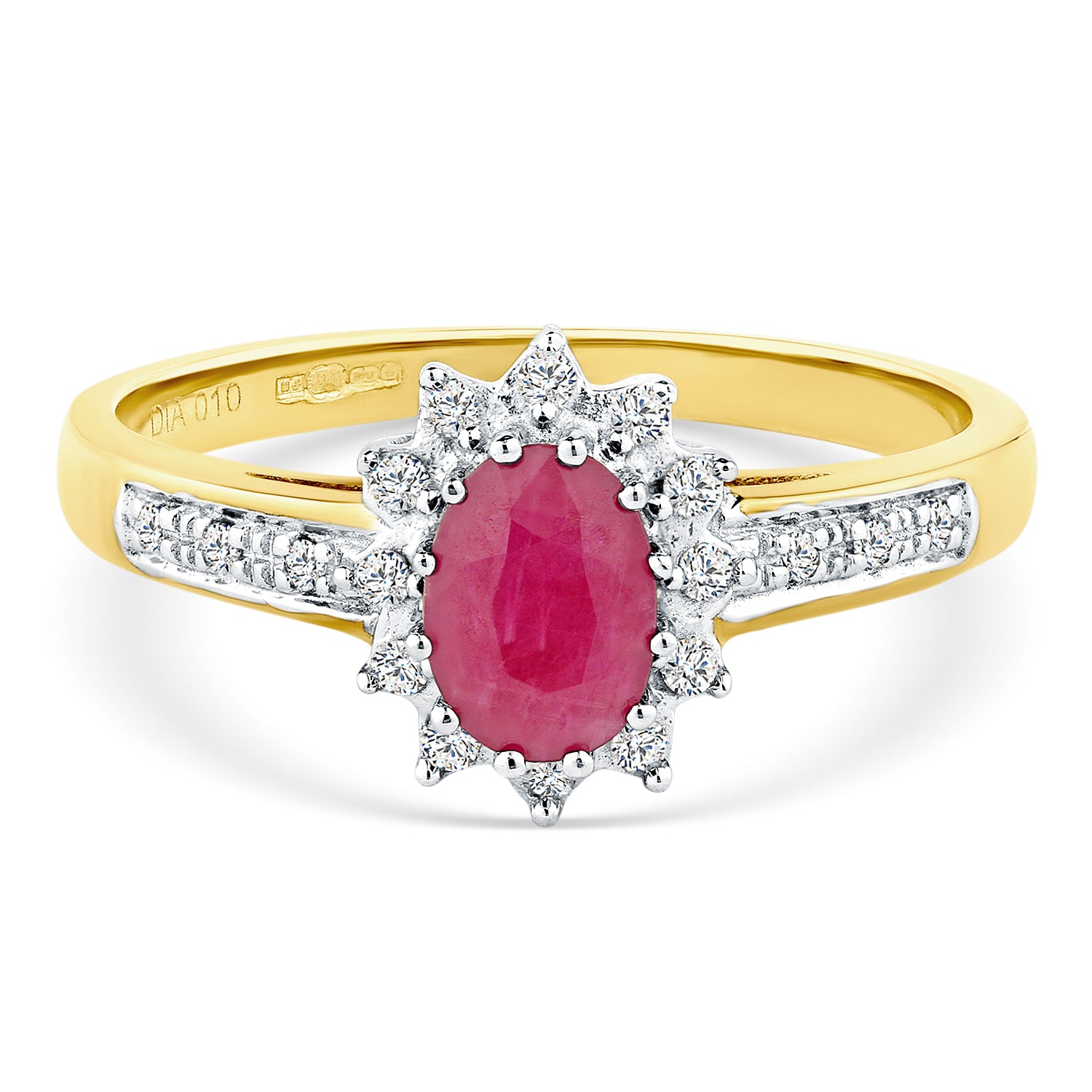 9ct Yellow Gold Ruby & Diamond Cluster Ring