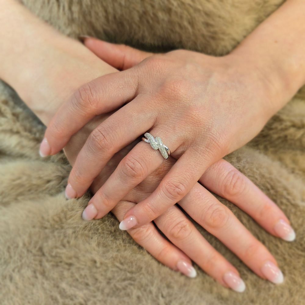 9ct White Gold 0.25 Carat Natural Diamond Crossover Bypass Ring