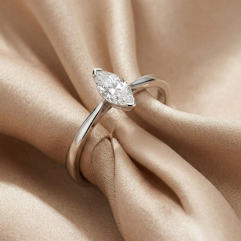 9ct White Gold 0.25 Carat Natural Diamond Marquise Solitaire Engagement Ring