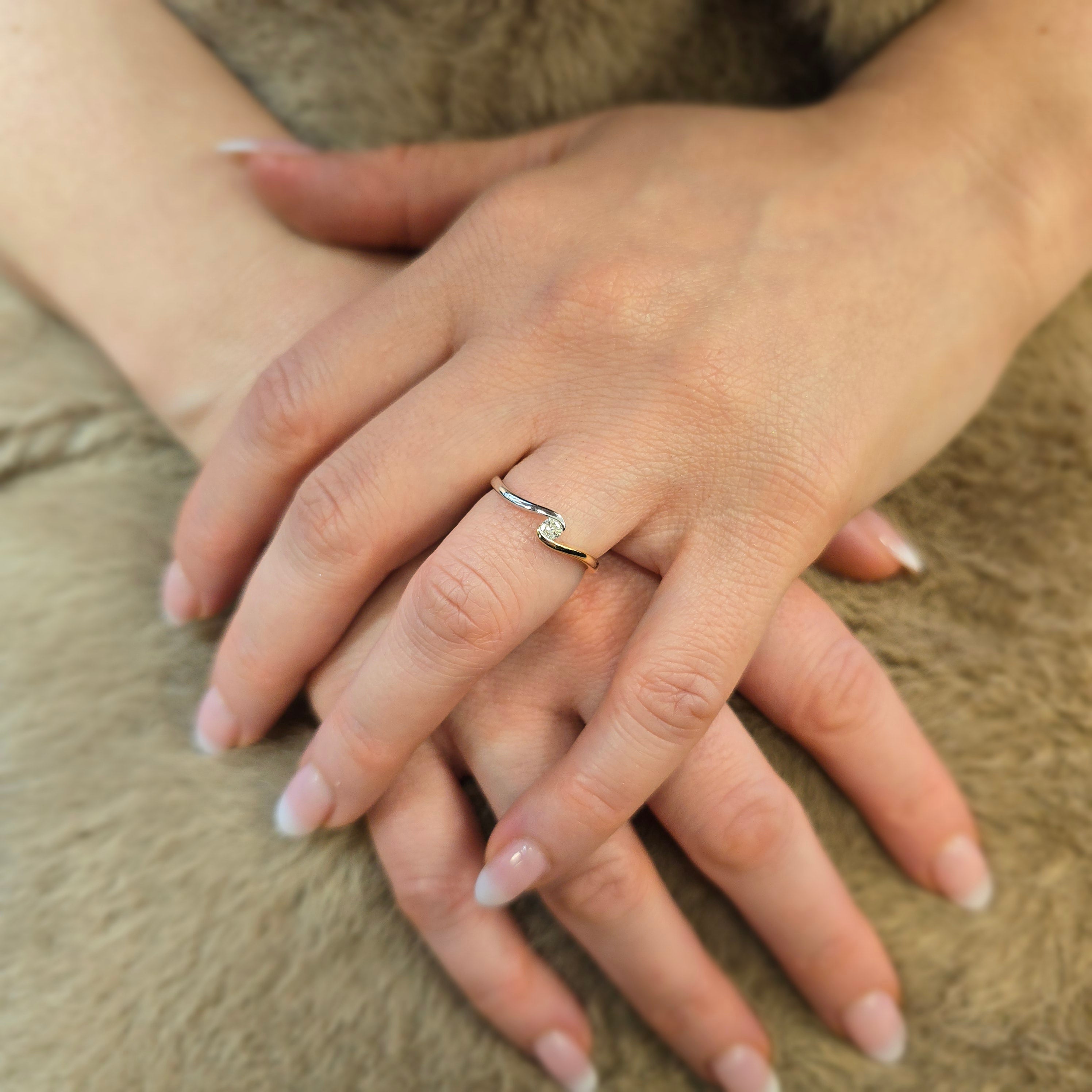 9ct Yellow and White Gold 0.10 Carat Natural Diamond Solitaire Bypass Engagement Ring