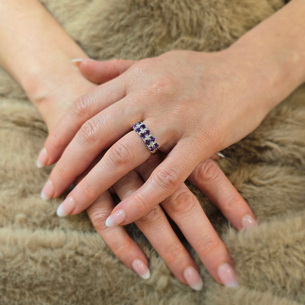 9ct Yellow Gold Ladies 0.10ct Diamond and Amethyst Ring