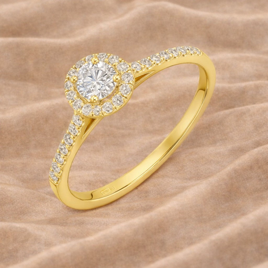 9ct Gold 0.25 Carat Natural Diamond Halo Engagement Ring