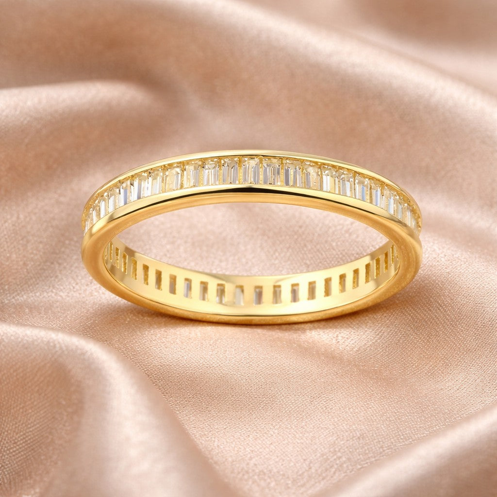 9ct Yellow Gold Baguette Channel Set Full Eternity Ring Cz Stones