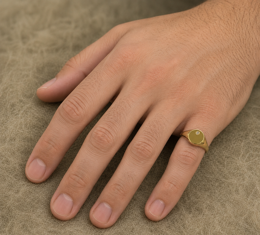 9ct Yellow Gold Oval Signet Ring Set with Cubic Zirconia Stone