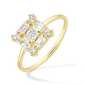 9ct Yellow Gold CZ Baguette Square Cluster Ring