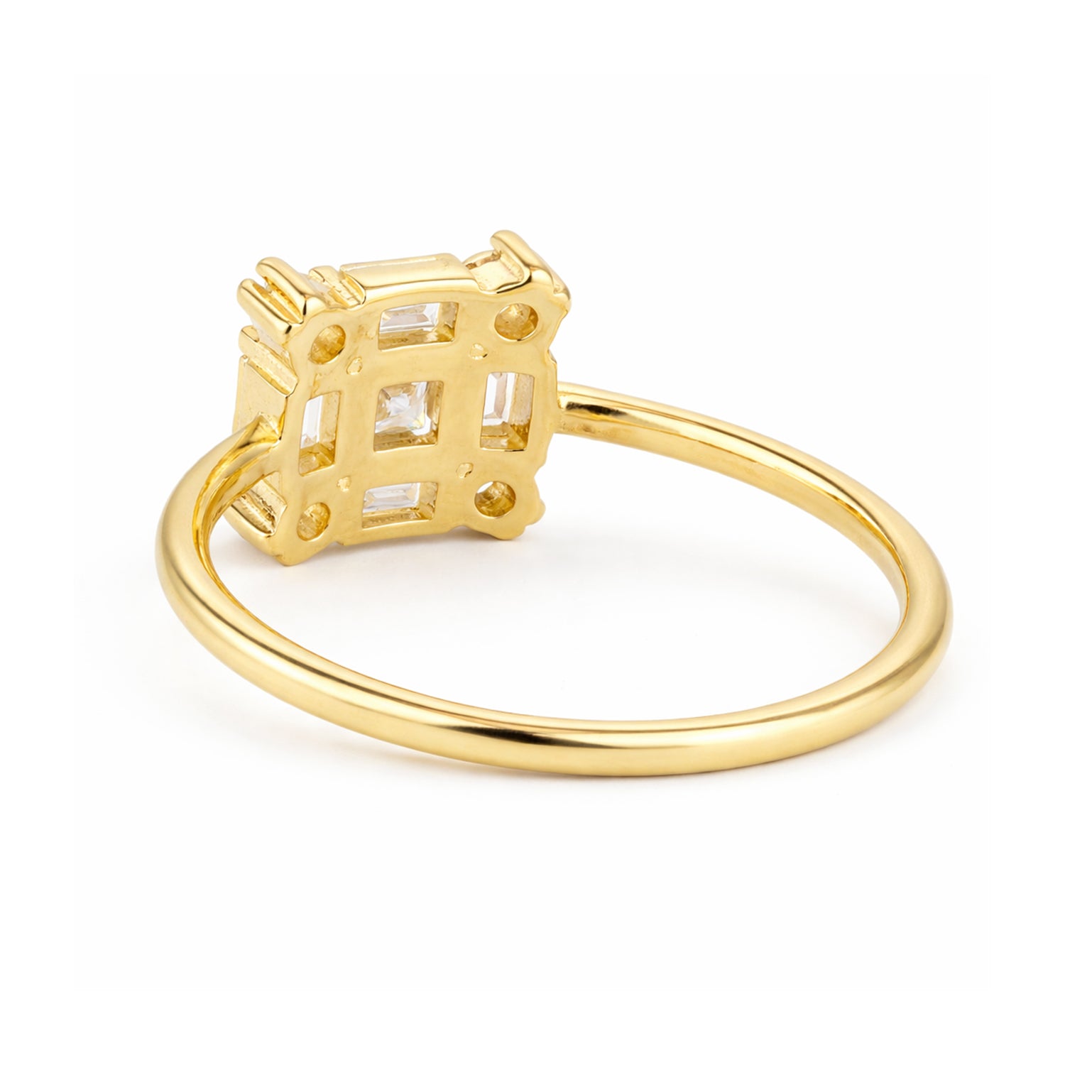9ct Yellow Gold CZ Baguette Square Cluster Ring