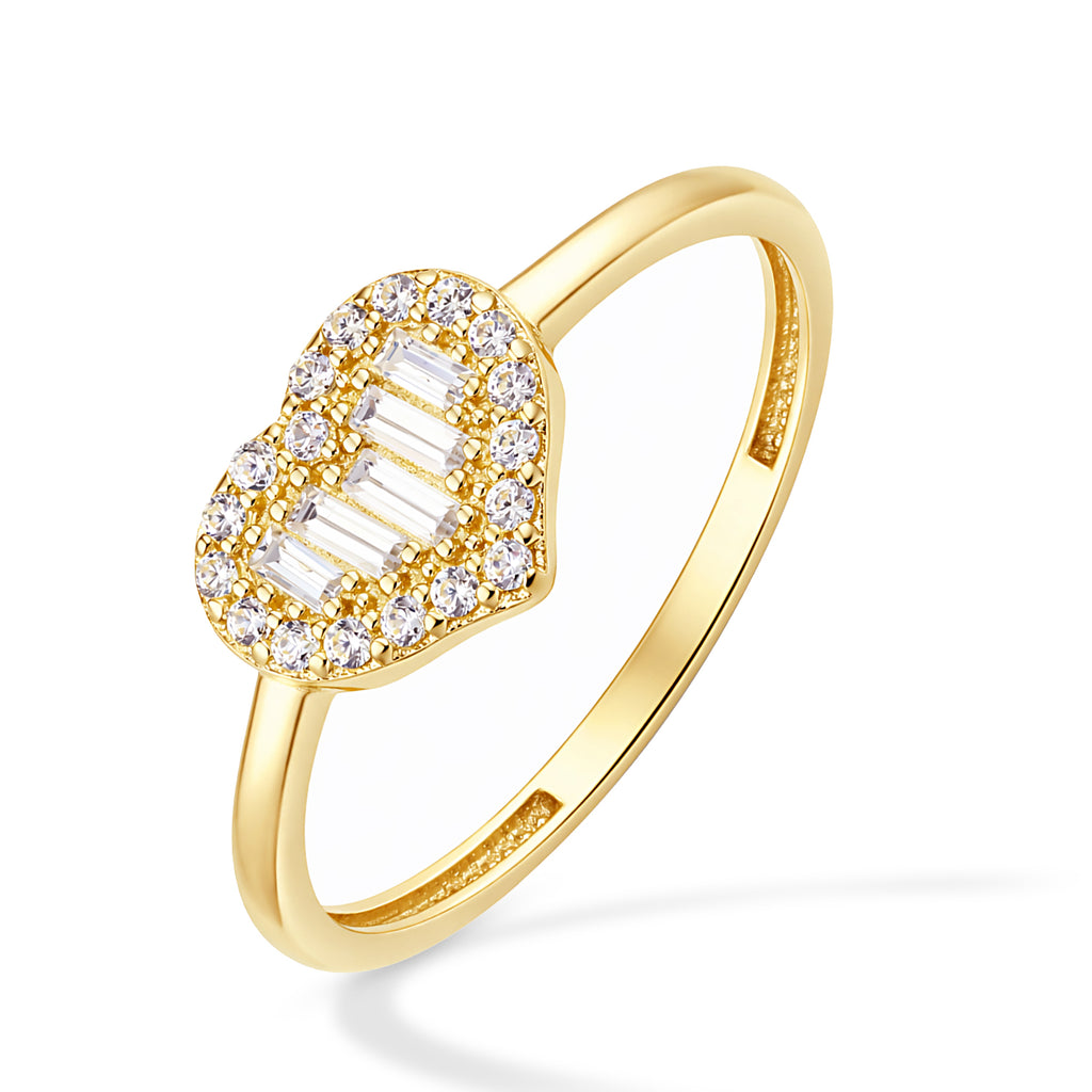 9ct Yellow Gold Cubic Zirconia Baguette Heart Cluster Ring