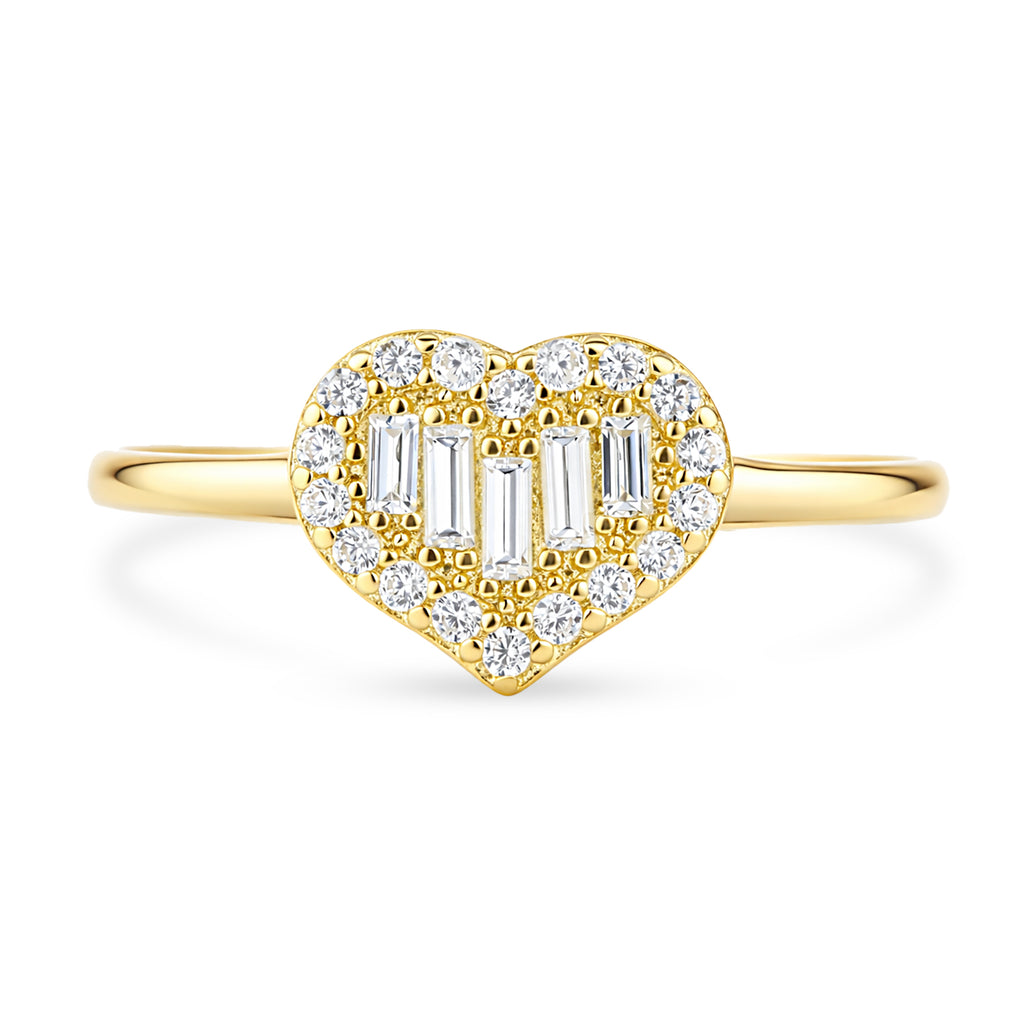 9ct Yellow Gold Cubic Zirconia Baguette Heart Cluster Ring