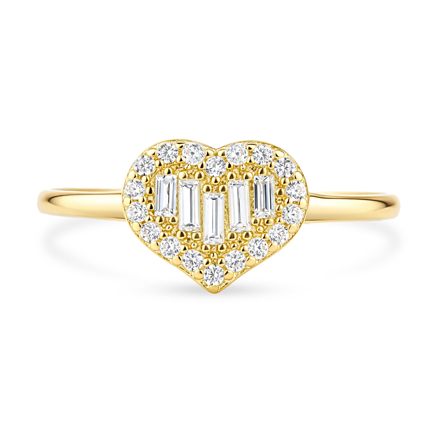 9ct Yellow Gold Cubic Zirconia Baguette Heart Cluster Ring