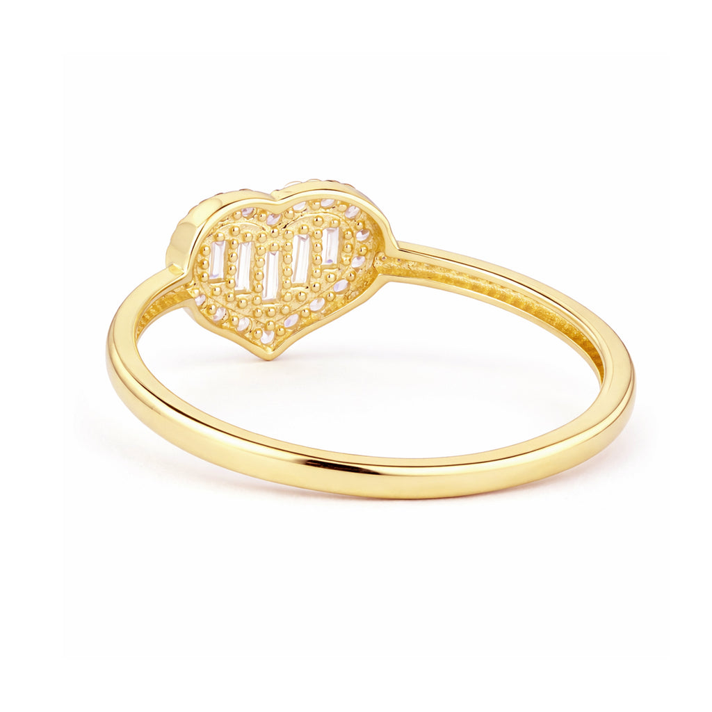 9ct Yellow Gold Cubic Zirconia Baguette Heart Cluster Ring