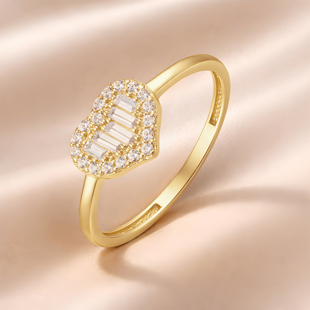 9ct Yellow Gold Cubic Zirconia Baguette Heart Cluster Ring