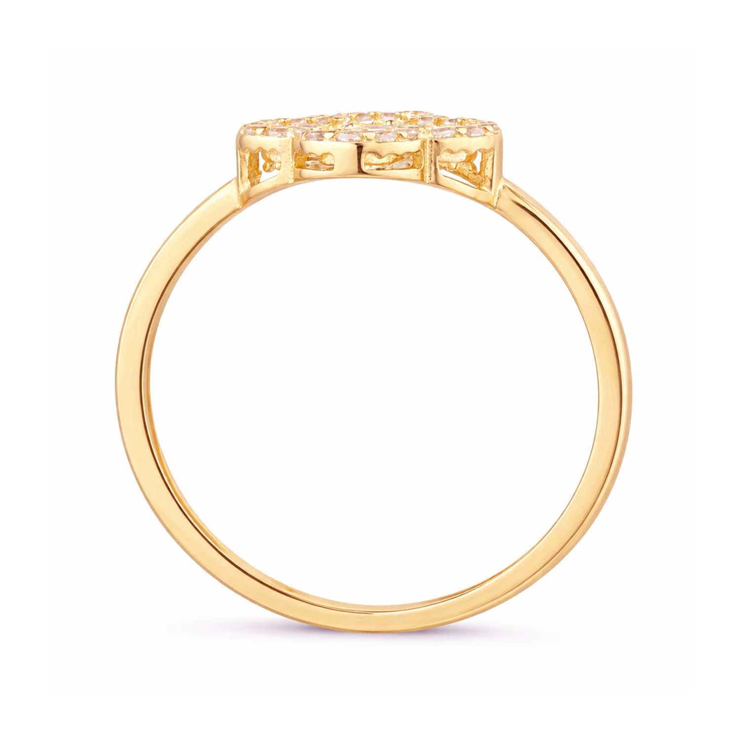 9ct Yellow Gold CZ Baguette Quatrefoil Ring For Women