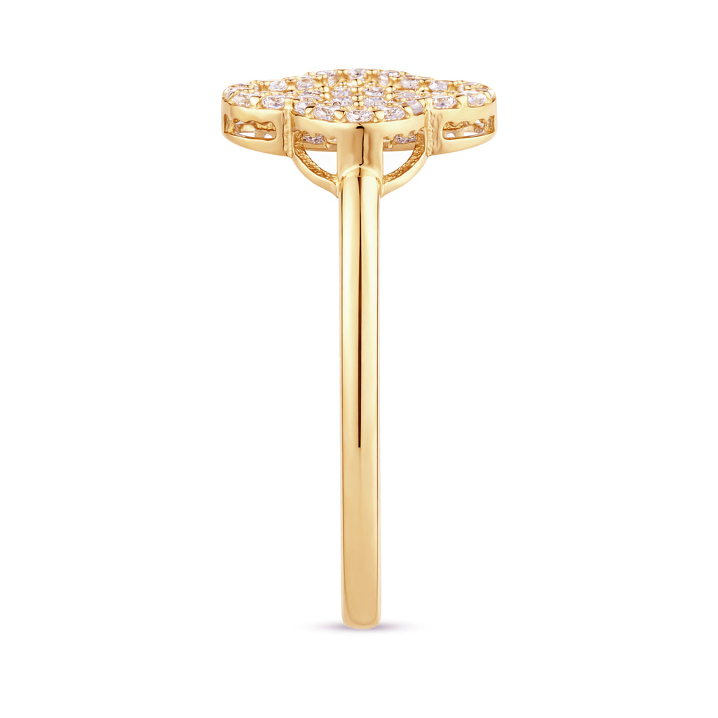9ct Yellow Gold CZ Baguette Quatrefoil Ring For Women