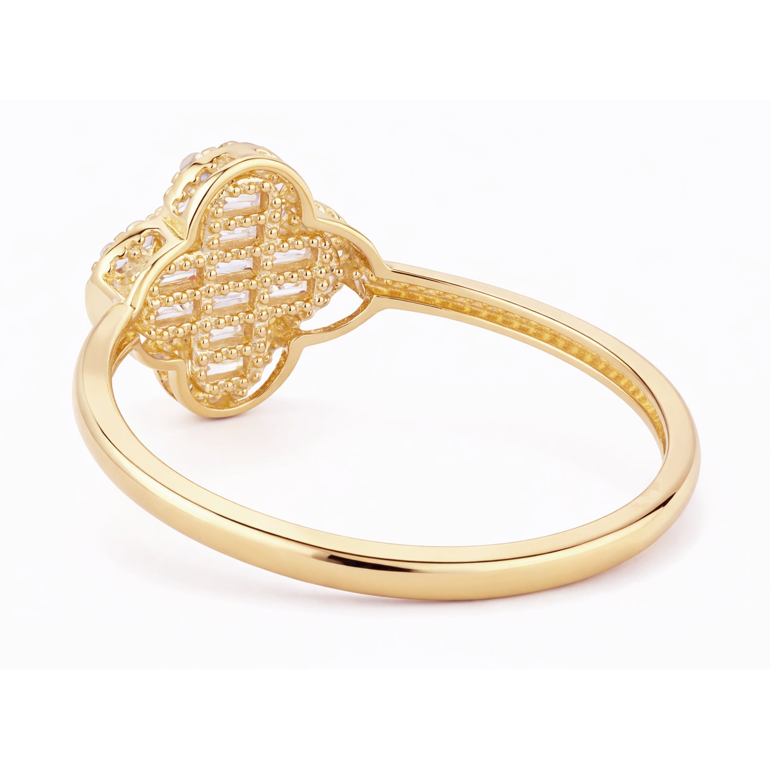 9ct Yellow Gold CZ Baguette Quatrefoil Ring For Women