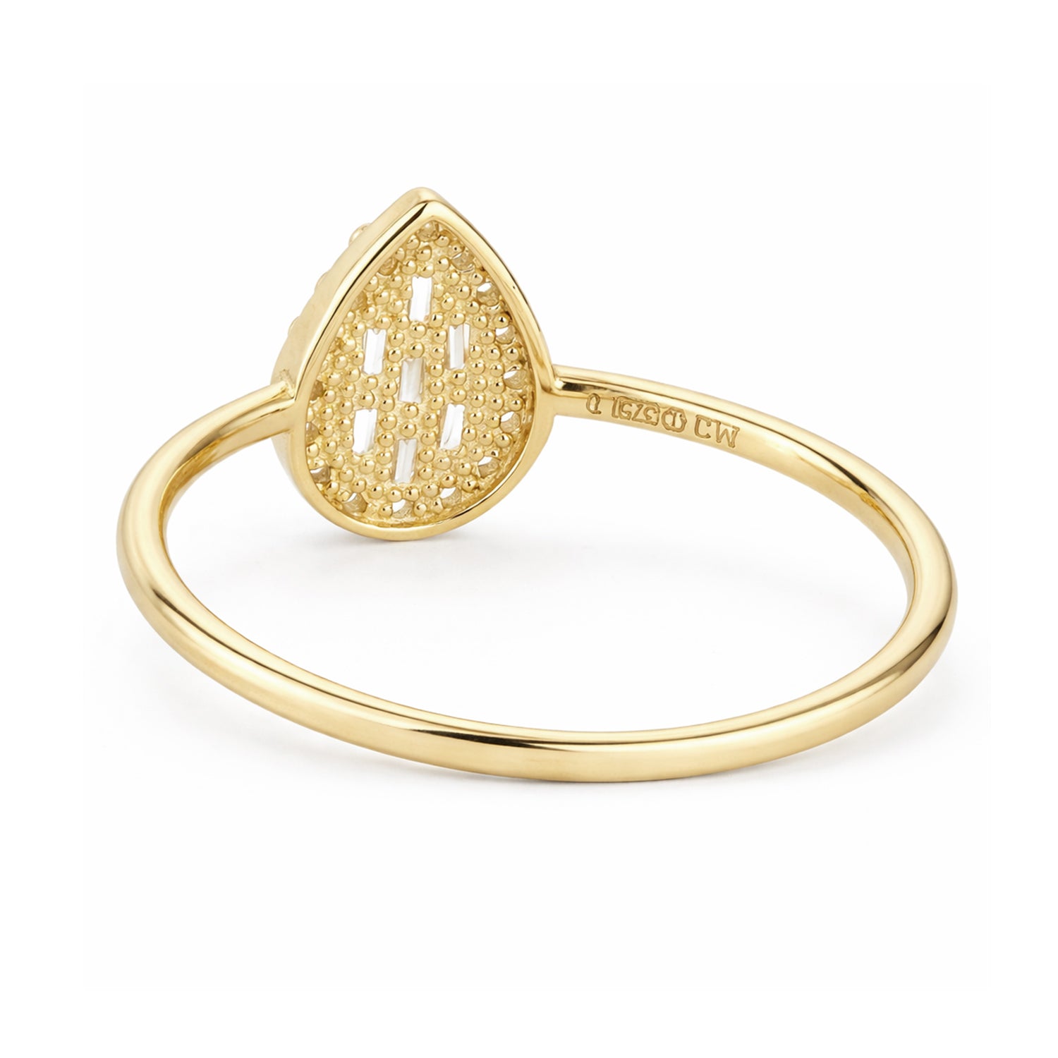 9ct Yellow Gold CZ Baguette Pear Halo Ring