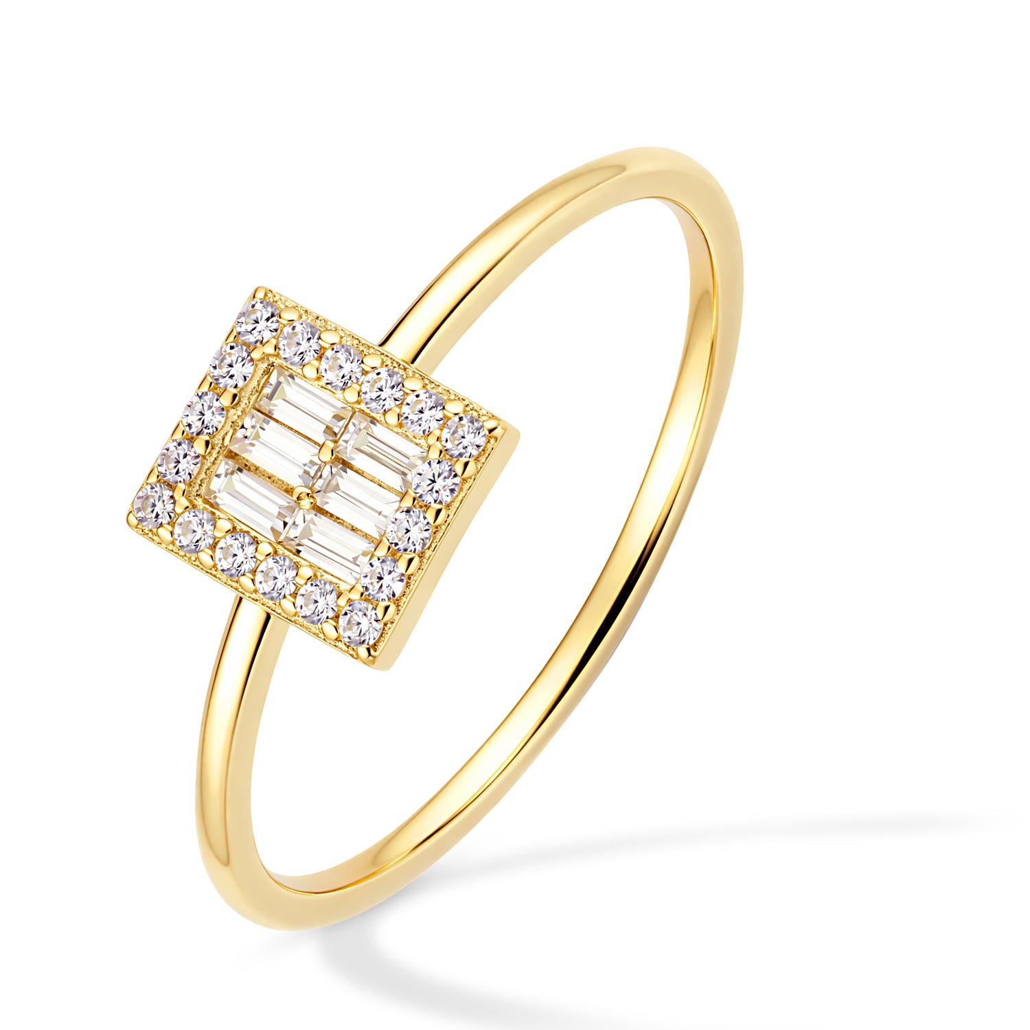 9ct Yellow Gold Cubic Zirconia Baguette Pear Halo Ring