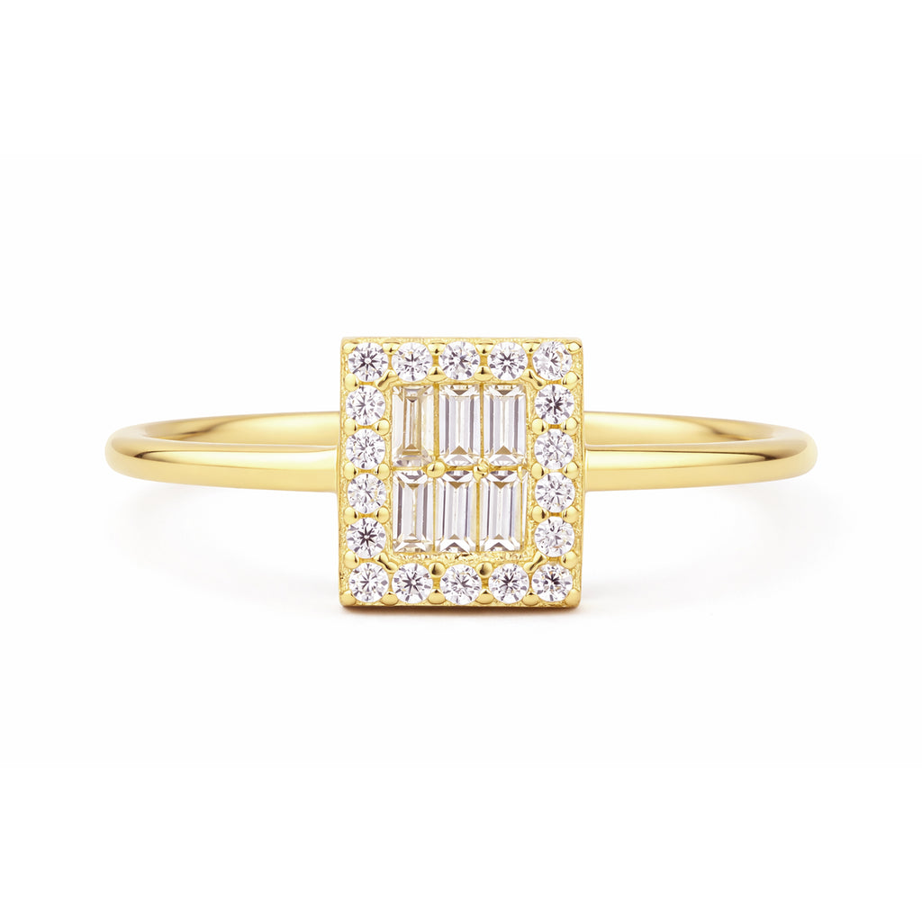 9ct Yellow Gold Cubic Zirconia Baguette Pear Halo Ring