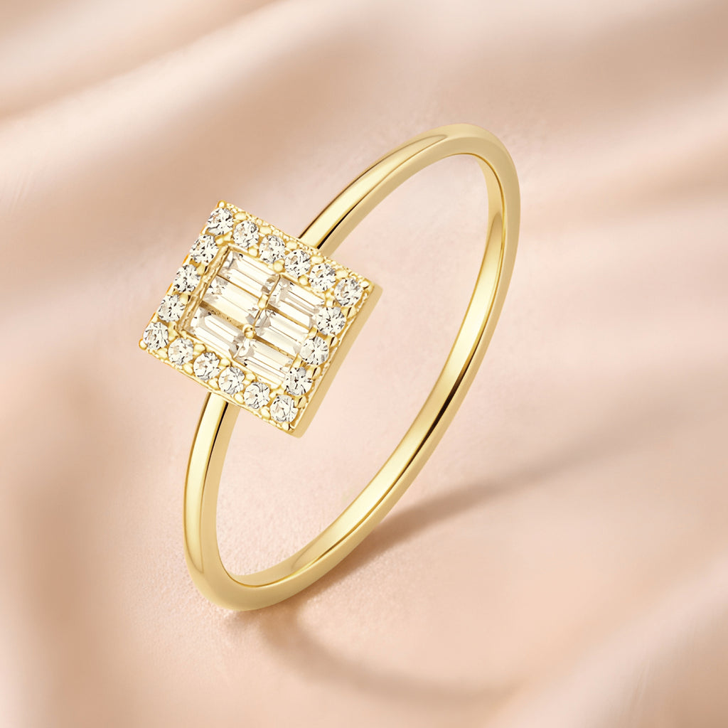 9ct Yellow Gold Cubic Zirconia Baguette Pear Halo Ring